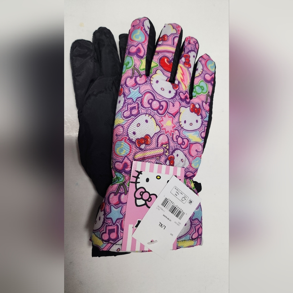 L/XL Girls Hello Kitty Ski Gloves Young Kids  Multicolor Pink Design Winter New